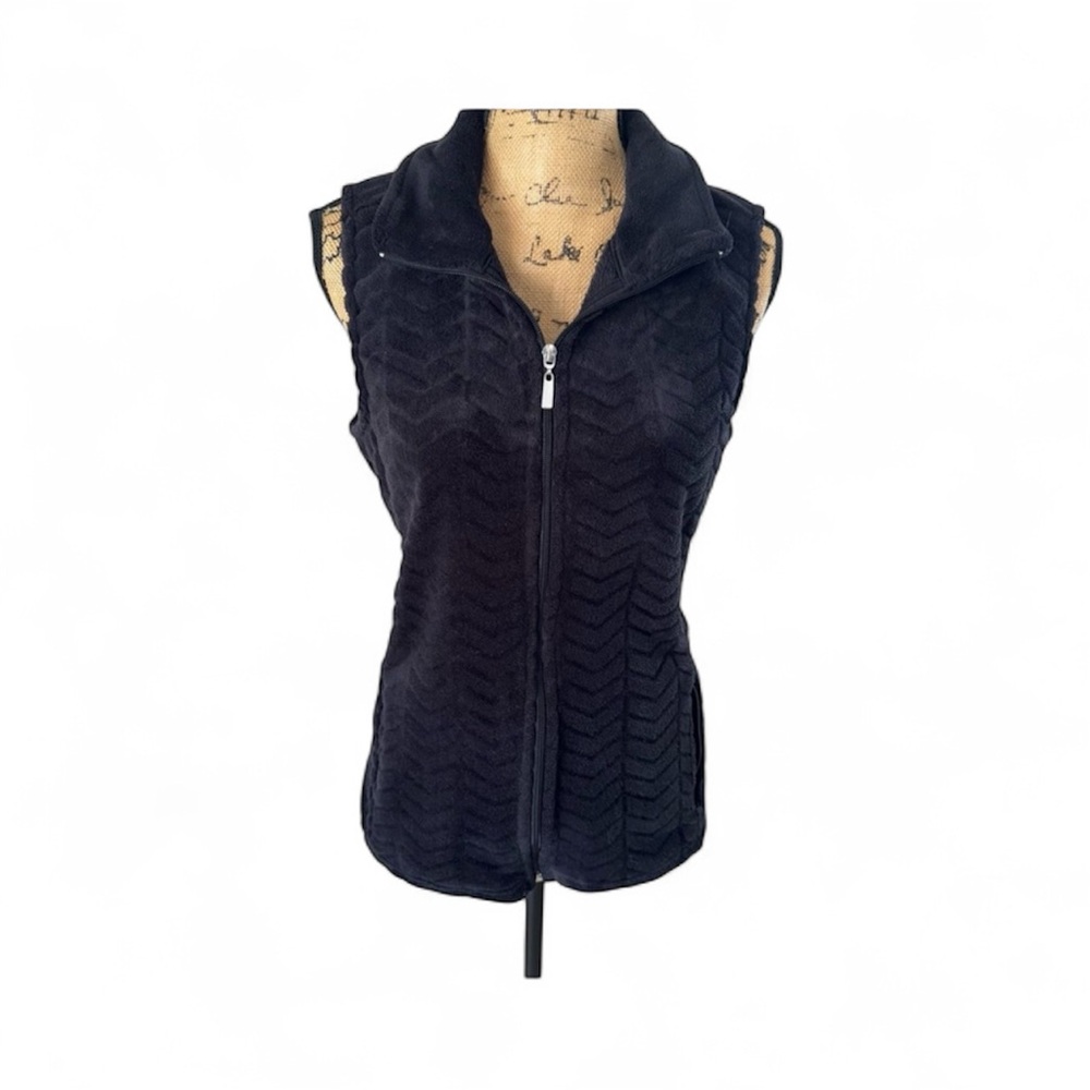 i.b. diffusion Black Fleece Zip-Up Vest Large Chevron Pattern